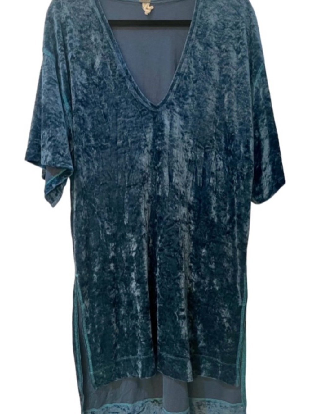 We The Free Women's Short-Sleeve Velvet V-Neck Tunic in Deep Teal